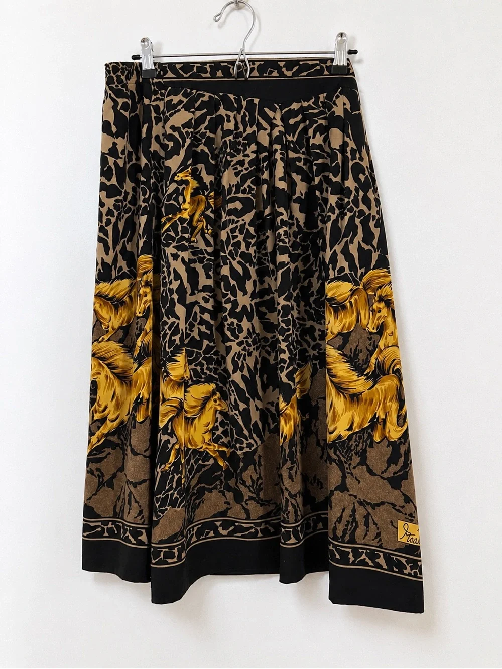 Vintage Horse Print Leopard Novelty Midi Skirt Elastic Waist XL 1X